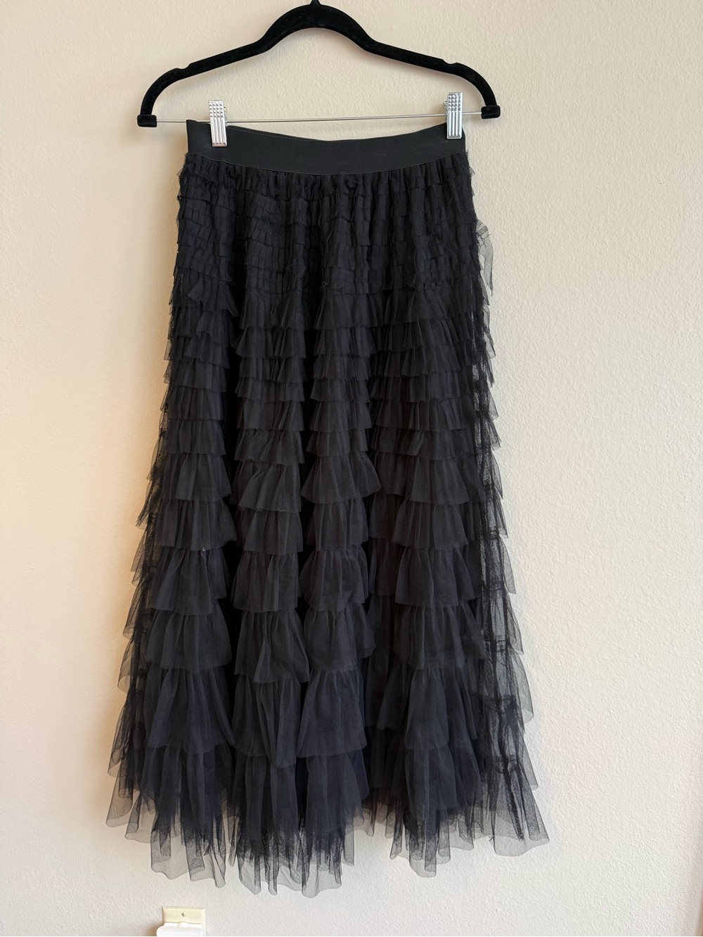 Women's Black Layered Tulle Maxi Skirt